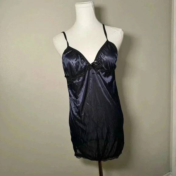 Vintage Y2K sheer-ish navy and black dark  Fairycore glam slip dress - Picture 2 of 6